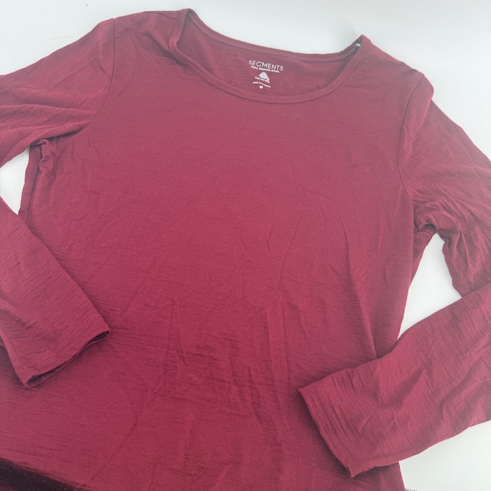 Segments Womens 100% Merino Wool Long Sleeve Top Burgundy Crew Neck Size M